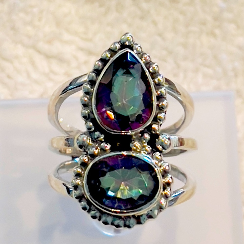 Custom Made Mystic Topaz Pure Solid Sterling Silver Ring
